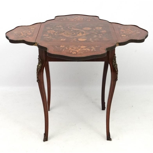 184 - A French ormolu and marquetry inlaid Louis XV drop flap squared table 22 1/2'' high x 13'' sq.