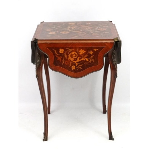 184 - A French ormolu and marquetry inlaid Louis XV drop flap squared table 22 1/2'' high x 13'' sq.