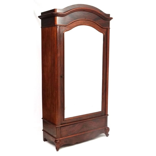 188 - A 19thC French mahogany armoire with mirror to door and drawer under 90'' high x 45'' wide x 21 1/2'... 