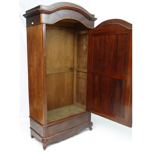 188 - A 19thC French mahogany armoire with mirror to door and drawer under 90'' high x 45'' wide x 21 1/2'... 