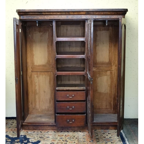 189 - A Victorian triple burr walnut wardrobe with central fitted section 80'' high x 72'' wide x 19'' dee... 