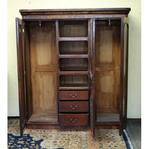 189 - A Victorian triple burr walnut wardrobe with central fitted section 80'' high x 72'' wide x 19'' dee... 