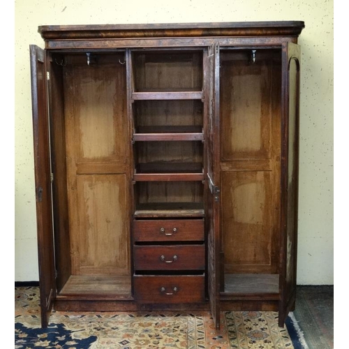 189 - A Victorian triple burr walnut wardrobe with central fitted section 80'' high x 72'' wide x 19'' dee... 