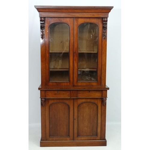 192 - A Victorian mahogany glazed top bookcase 44'' wide x 88 1/4'' high x 17 2/3'' deep