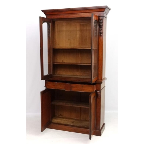 192 - A Victorian mahogany glazed top bookcase 44'' wide x 88 1/4'' high x 17 2/3'' deep