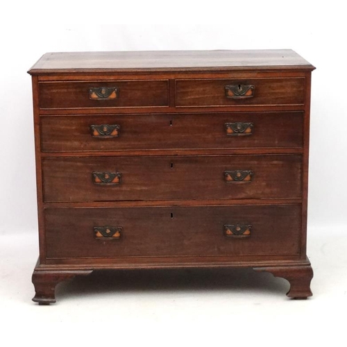 195 - A Geo III mahogany cross banded chest on ogee feet 40 3/4'' wide x 20 1/2'' deep x 35 1/4'' high