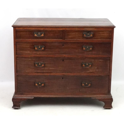 195 - A Geo III mahogany cross banded chest on ogee feet 40 3/4'' wide x 20 1/2'' deep x 35 1/4'' high