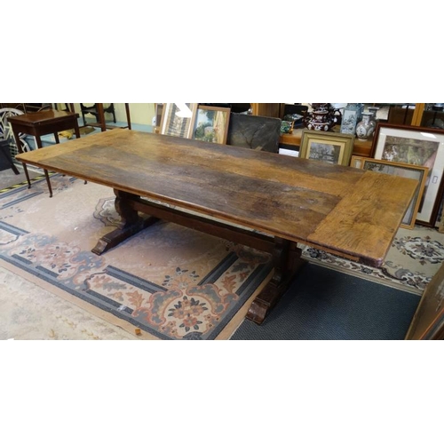 204 - A c.1900 oak refectory table (seats 10-12) 50'' wide x approx 102'' long