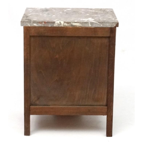 207A - A Continental Art Deco marble topped oak beside cabinet. 16 1/2'' wide x 20 1/2'' high  x 14 1/2'' d... 