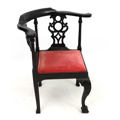 210 - A Victorian ebonised mahogany corner chair with drop in seat 32 1/4'' high