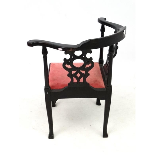 210 - A Victorian ebonised mahogany corner chair with drop in seat 32 1/4'' high