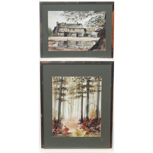 21A - Gail Elson XX , Watercolour , a pair, View through trees and Tudor village house, Both signed lower,... 