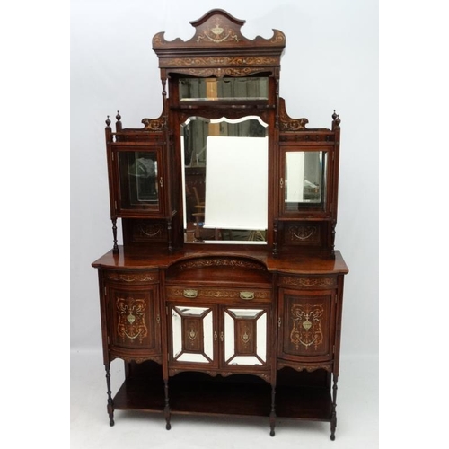 222 - A late 19thC inlaid Rosewood mirror back display sideboard 54'' wide x 92 1/2'' high x 16'' deep