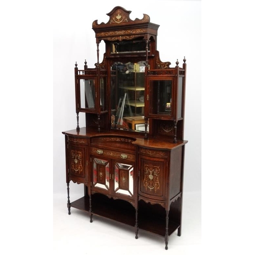 222 - A late 19thC inlaid Rosewood mirror back display sideboard 54'' wide x 92 1/2'' high x 16'' deep