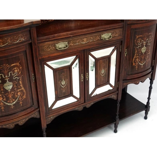 222 - A late 19thC inlaid Rosewood mirror back display sideboard 54'' wide x 92 1/2'' high x 16'' deep