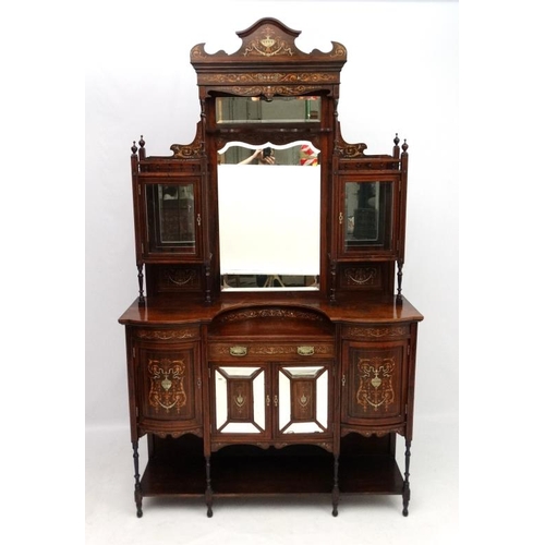 222 - A late 19thC inlaid Rosewood mirror back display sideboard 54'' wide x 92 1/2'' high x 16'' deep