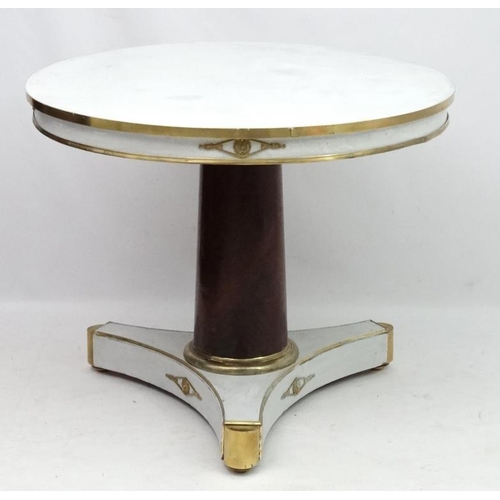 225 - A late 19thC Austro Hungarian circular centre tripod table with mahogany brass and white painted dec... 