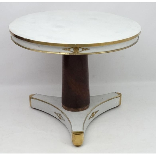 225 - A late 19thC Austro Hungarian circular centre tripod table with mahogany brass and white painted dec... 