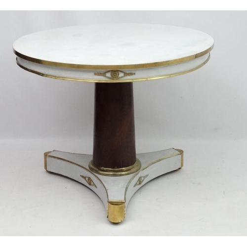 225 - A late 19thC Austro Hungarian circular centre tripod table with mahogany brass and white painted dec... 