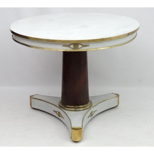 225 - A late 19thC Austro Hungarian circular centre tripod table with mahogany brass and white painted dec... 