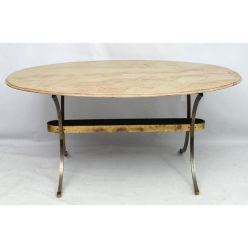 228 - A Mid Century  / Hollywood Regency brass and  faux marble oval table 61'' long x 36'' wide