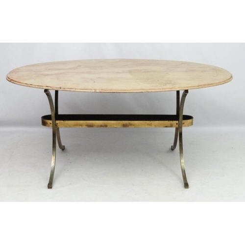 228 - A Mid Century  / Hollywood Regency brass and  faux marble oval table 61'' long x 36'' wide