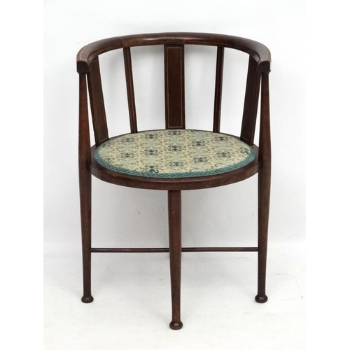 232 - Manner of William Birch: A stained wood oval four legged boudoir chair 27'' high