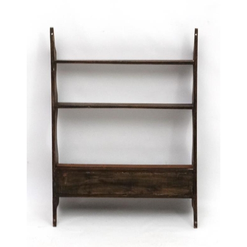 235 - A set of Edwardian stained oak open wall shelves with 2 drawers 28'' high x 20 3/4'' wide