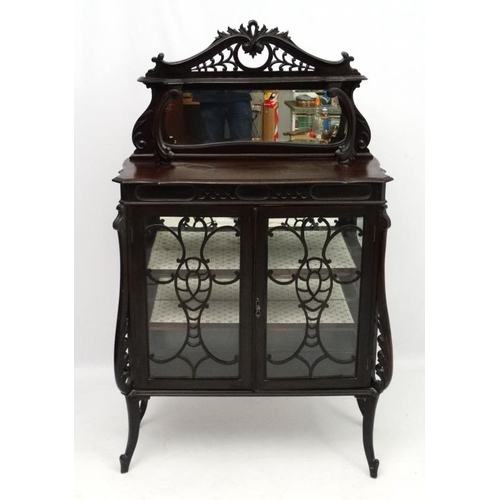 236 - A Continental 19thC mirror back mahogany chiffonier with glazed doors 35'' wide x 58'' high