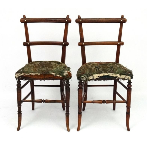 240 - A pair of Victorian faux rosewood boudoir chairs with upholstered seats 32'' high