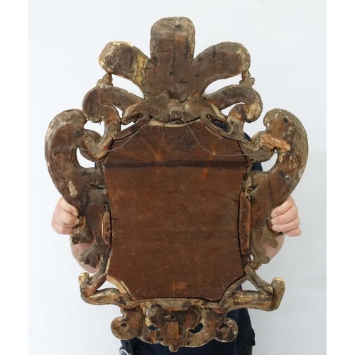 242 - A pair of 18 th / 19thC gilded carved wooden Italian Girandole mirrors each with twin branch candle ... 