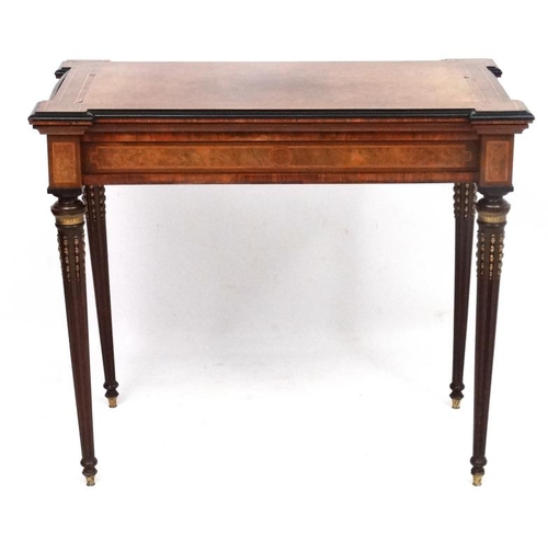 247 - A Louis XV French inlaid walnut card table with concertina action and ormolu mounts and walnut and b... 