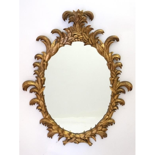 249 - A 20thC gilt acanthus bordered wall mirror 37 1/2''  high x 30'' wide