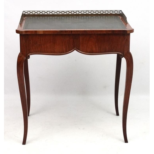 253 - A 19thC ladies satinwood desk with side opening drawer gilt metal pieced gallery and gold tooled lea... 