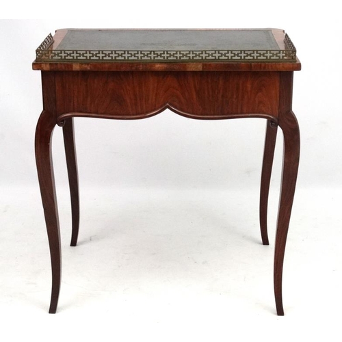 253 - A 19thC ladies satinwood desk with side opening drawer gilt metal pieced gallery and gold tooled lea... 