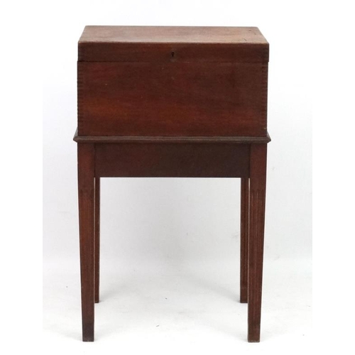 267 - A circa 1890 2-part mahogany document box / filing cabinet on stand with compartments and hinged lid... 