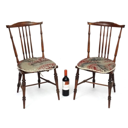 268 - A pair of c.1900 Art Nouveau boudoir stick back chairs, both stamped 'GB1337' 30'' high