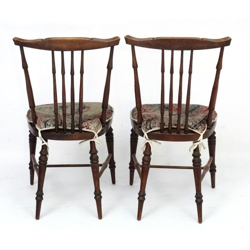 268 - A pair of c.1900 Art Nouveau boudoir stick back chairs, both stamped 'GB1337' 30'' high