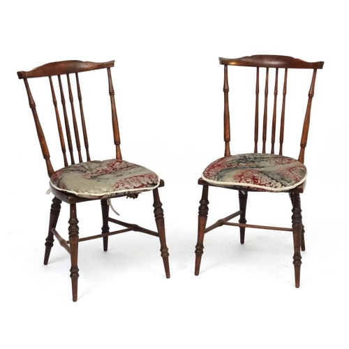 268 - A pair of c.1900 Art Nouveau boudoir stick back chairs, both stamped 'GB1337' 30'' high