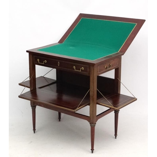 270 - A Louis XVII Style ( c.1900)  card table with folding and swivel top, draw to one end ( 3 faux drawe... 