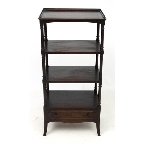 274 - Ferguson Brothers : A 19thC style mahogany four tier what-not with drawer under 39'' high x 18 1/2''... 