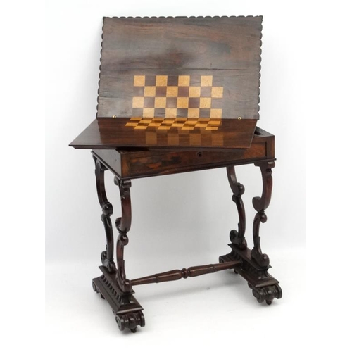 278 - A Regency rosewood games table with fold over top 25 3/4'' wide