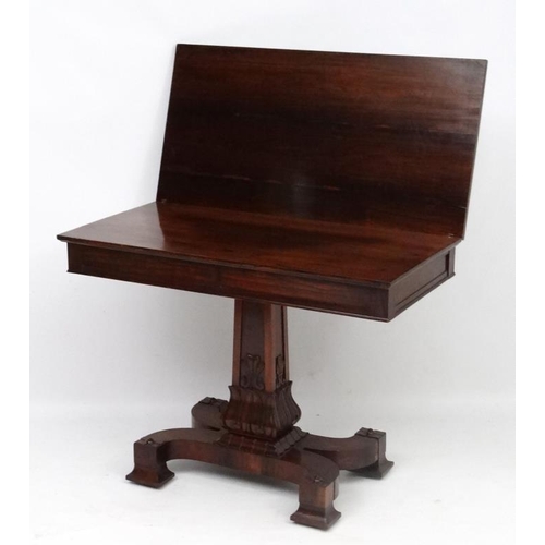 279 - A C.1800 Manner of T&G Seddon rosewood fold over pedestal tea table 40'' wide x 20'' deep(closed)  x... 