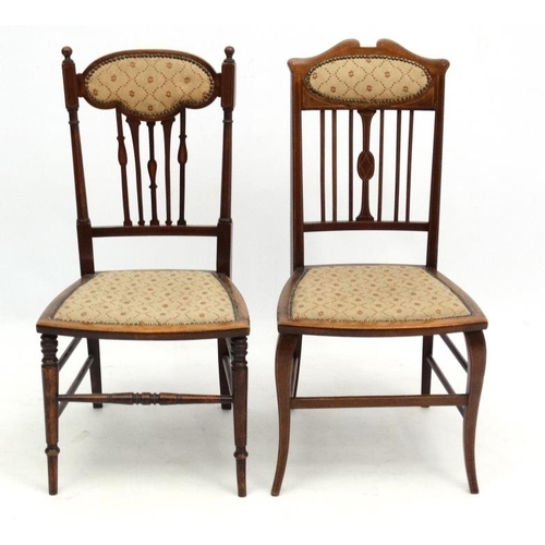 280 - Two Edwardian inlaid mahogany bedroom chairs, the tallest 34'' high