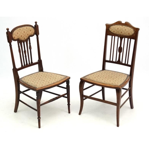 280 - Two Edwardian inlaid mahogany bedroom chairs, the tallest 34'' high