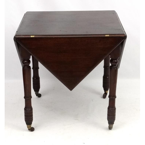 283 - A late 19thC walnut drop flap table with triangular shaped drop flap sections 29 1/2'' sq. x 30'' hi... 