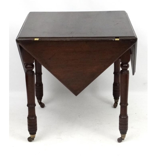 283 - A late 19thC walnut drop flap table with triangular shaped drop flap sections 29 1/2'' sq. x 30'' hi... 