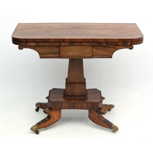 286 - A Regency Rosewood fold over pedestal card table 17 1/2'' deep x 35'' wide x 29 1/2'' high