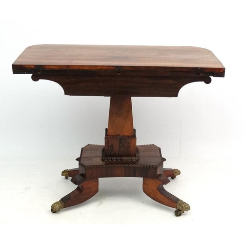 286 - A Regency Rosewood fold over pedestal card table 17 1/2'' deep x 35'' wide x 29 1/2'' high