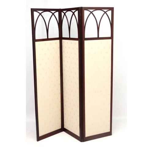 289 - A late 19thC mahogany 3 fold screen with glazed top 55'' ( extended ) x 70 1/2'' high